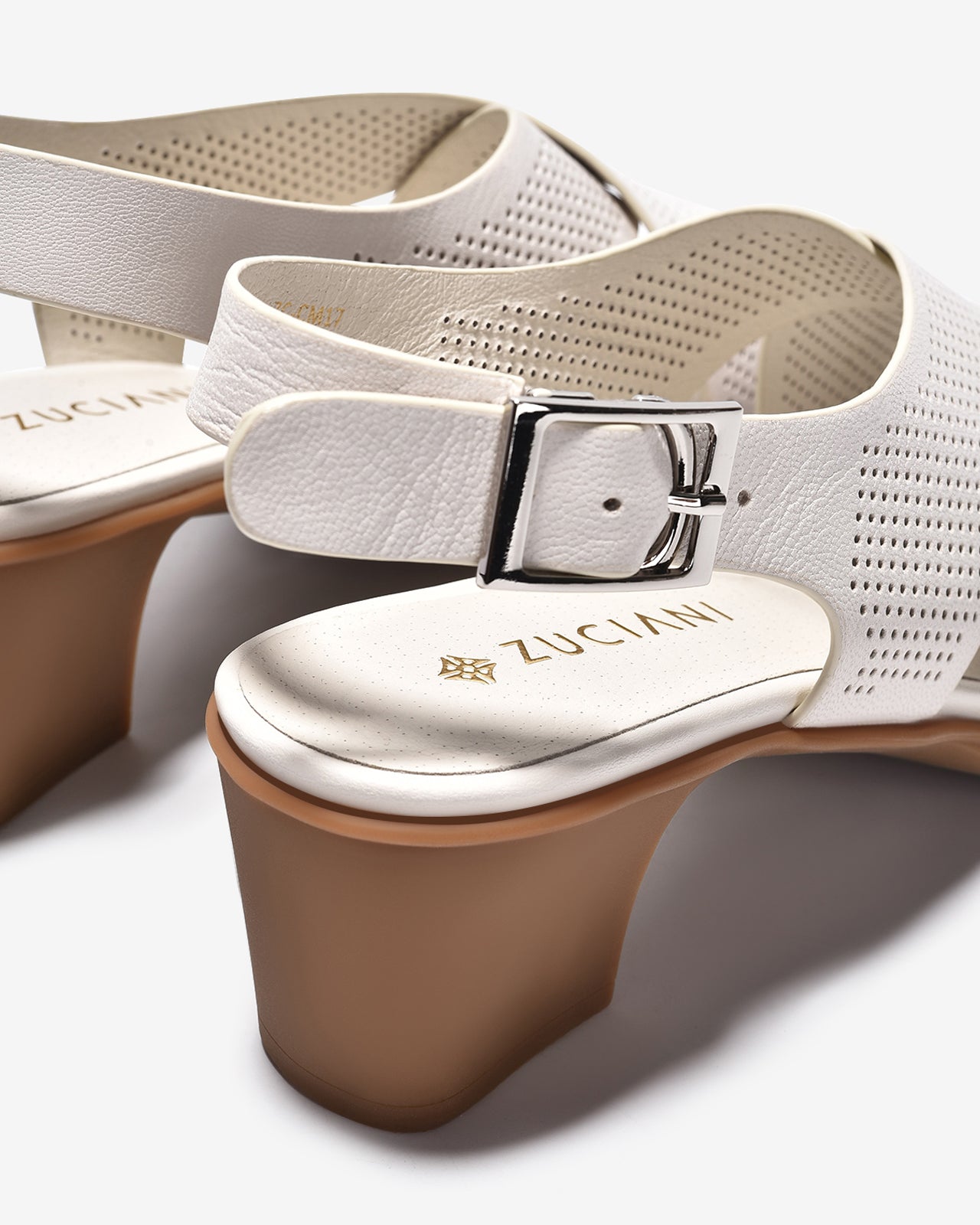 Giày Sandal Cao Gót Zuciani Đế Trụ Quai Chéo-SCM17-Trắng Color1