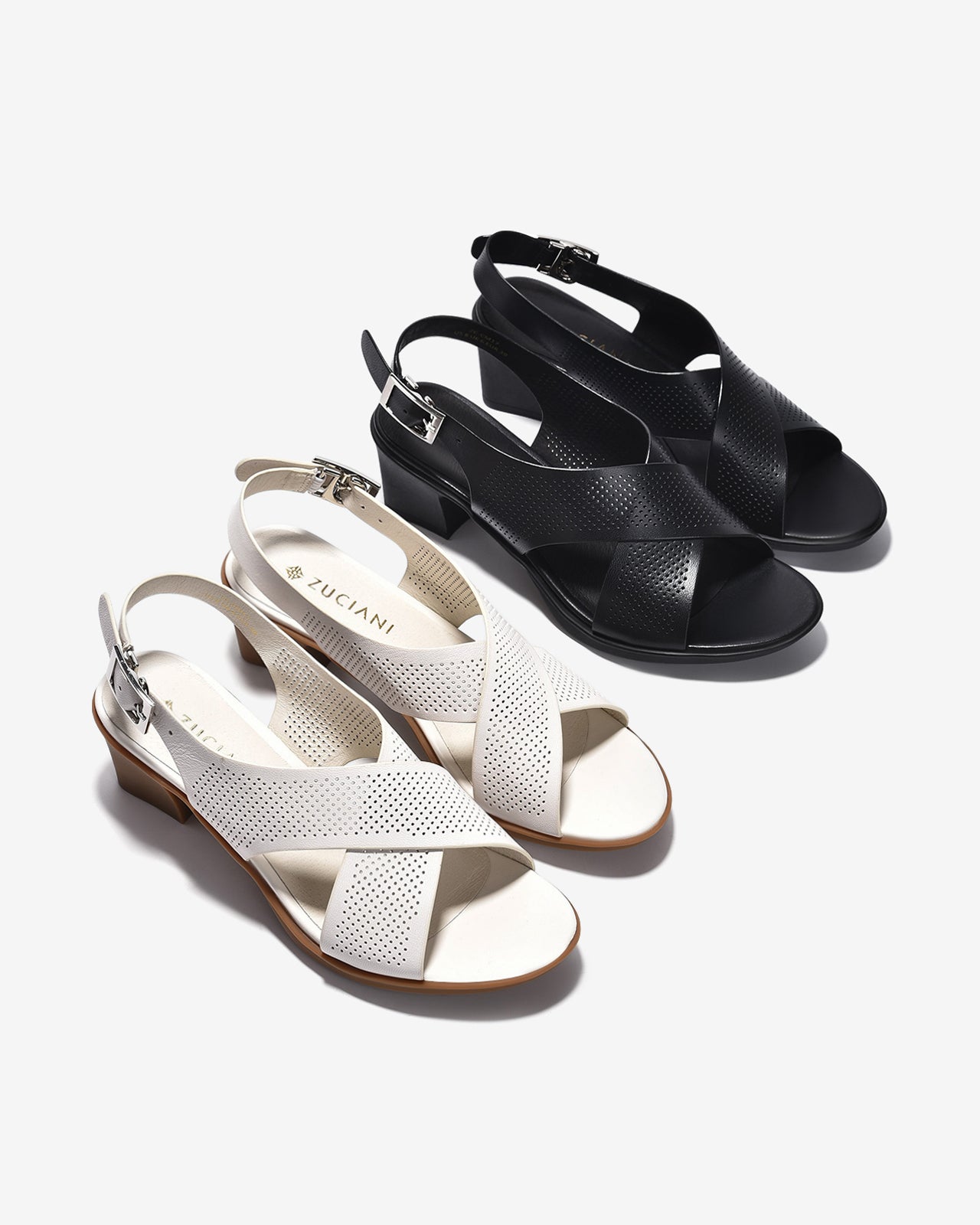 Giày Sandal Cao Gót Zuciani Đế Trụ Quai Chéo-SCM17-Trắng Color1