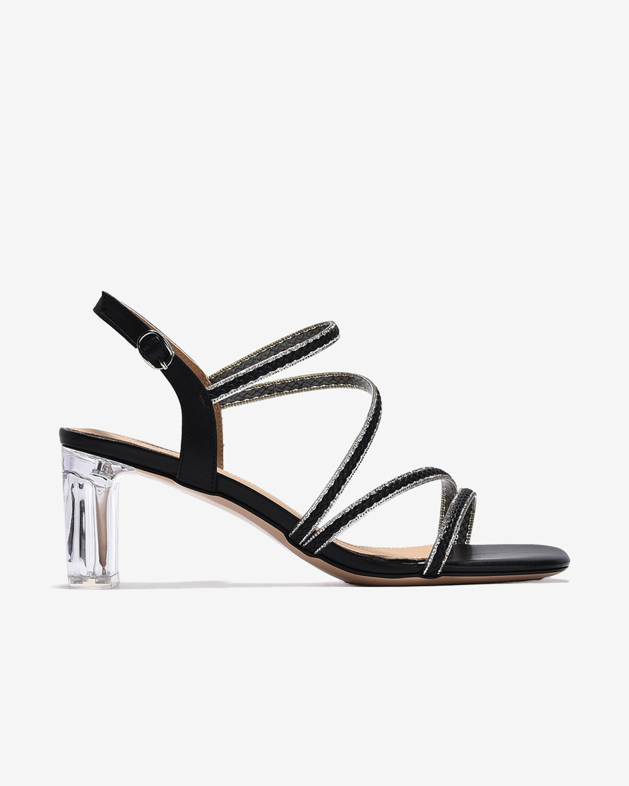 Giày Sandal Cao Gót Zuciani Đế 8cm Trong Suốt-SCM26-Đen Color2First