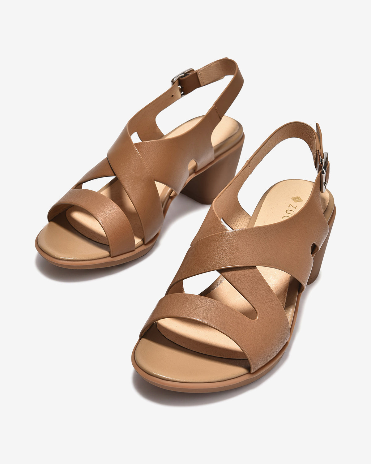 Sandal Cao Gót Nữ 6cm Zuciani Quai Đan Gót Vuông-SCM47-Nâu Color2