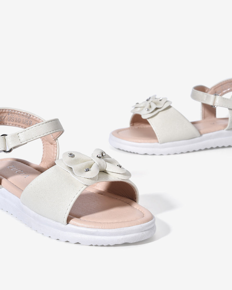 Giày Sandals Trẻ Em Quai Ngang Đính Nơ-SCS02-Kem Color2