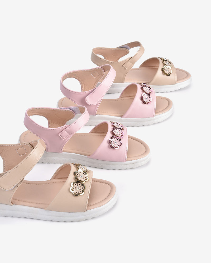 Giày Sandals Zucia Trẻ Em Đính Hoa Ngọc-SCS04-Kem Color2