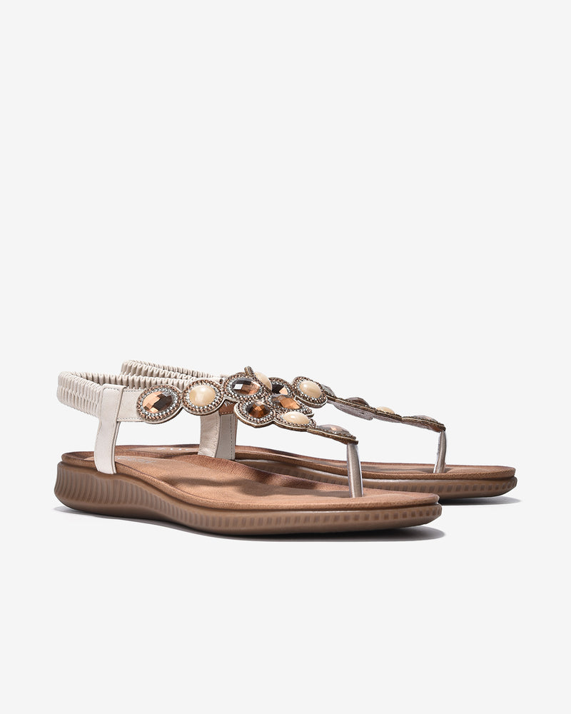 Giày Sandal Zucia Đế Bằng Quai Phối Đá-SHLH1-Kem Color1