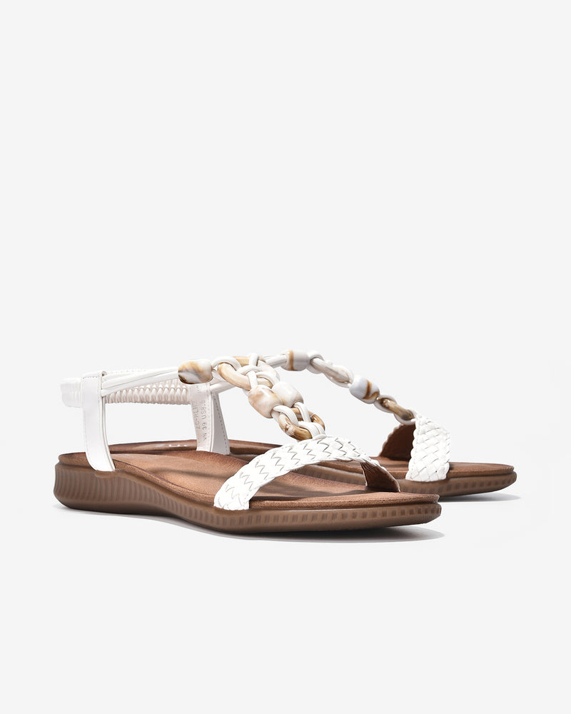 Giày Sandal Zucia Đế Bằng Quai Đan Đính Đá-SHLH2-Trắng Color1