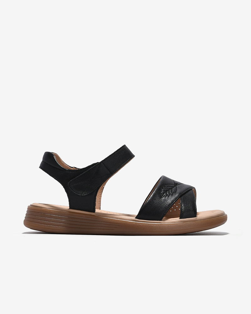 Sandals Nữ Zuciani Quai Ngang Thêu Hoạ Tiết-SCF60-Đen Color2First