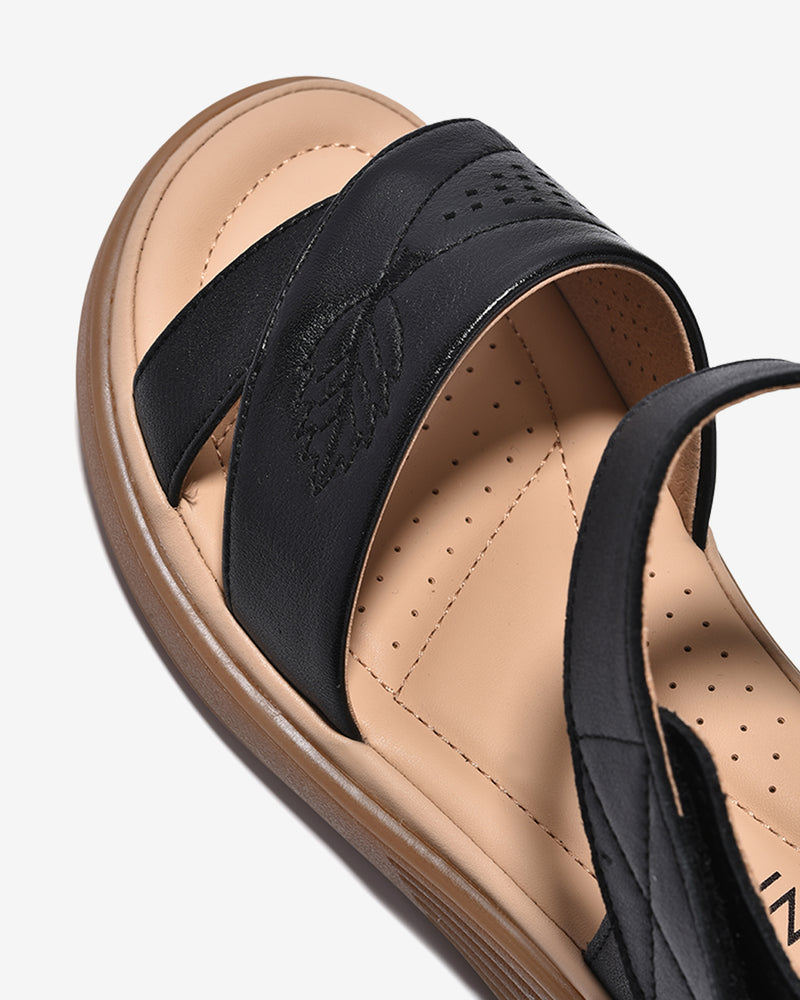 Sandals Nữ Zuciani Quai Ngang Thêu Hoạ Tiết-SCF60-Đen Color2