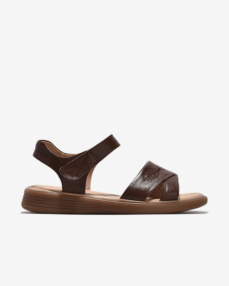 Sandals Nữ Zuciani Quai Ngang Thêu Hoạ Tiết-SCF60-Nâu Color2First