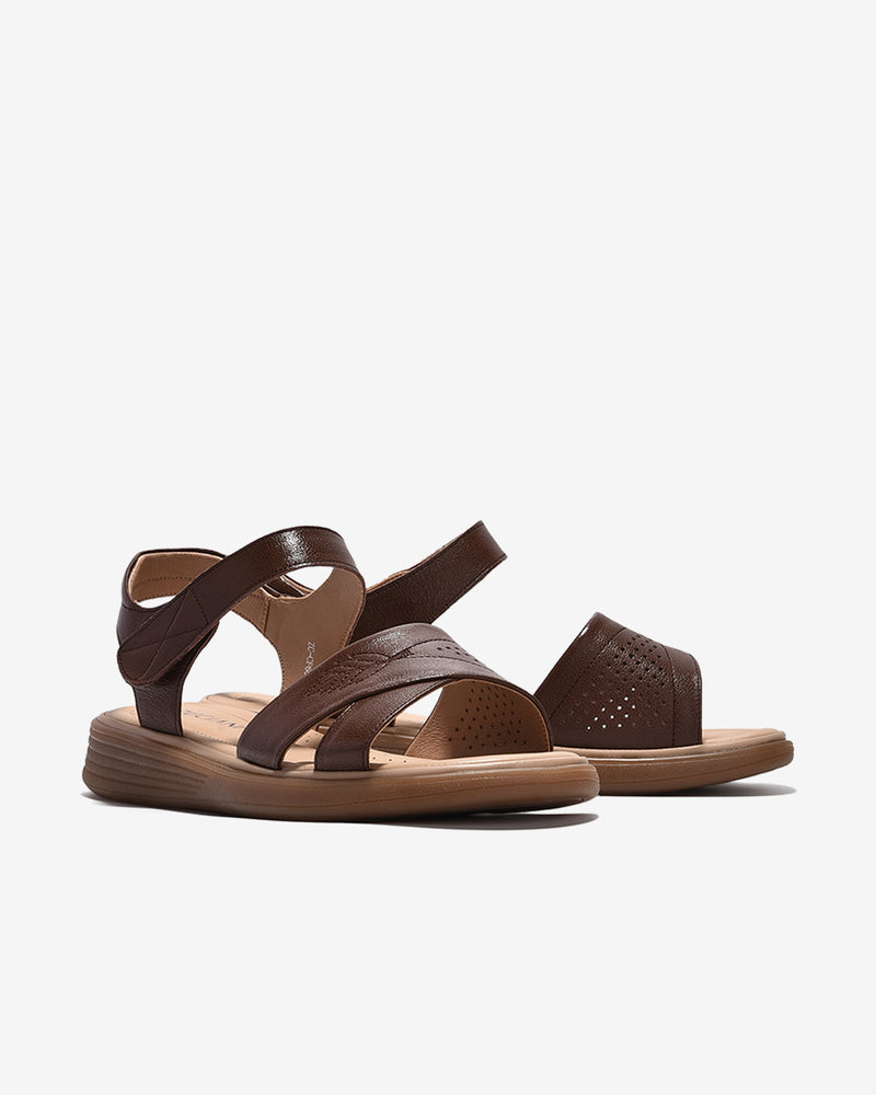 Sandals Nữ Zuciani Quai Ngang Thêu Hoạ Tiết-SCF60-Nâu Color2