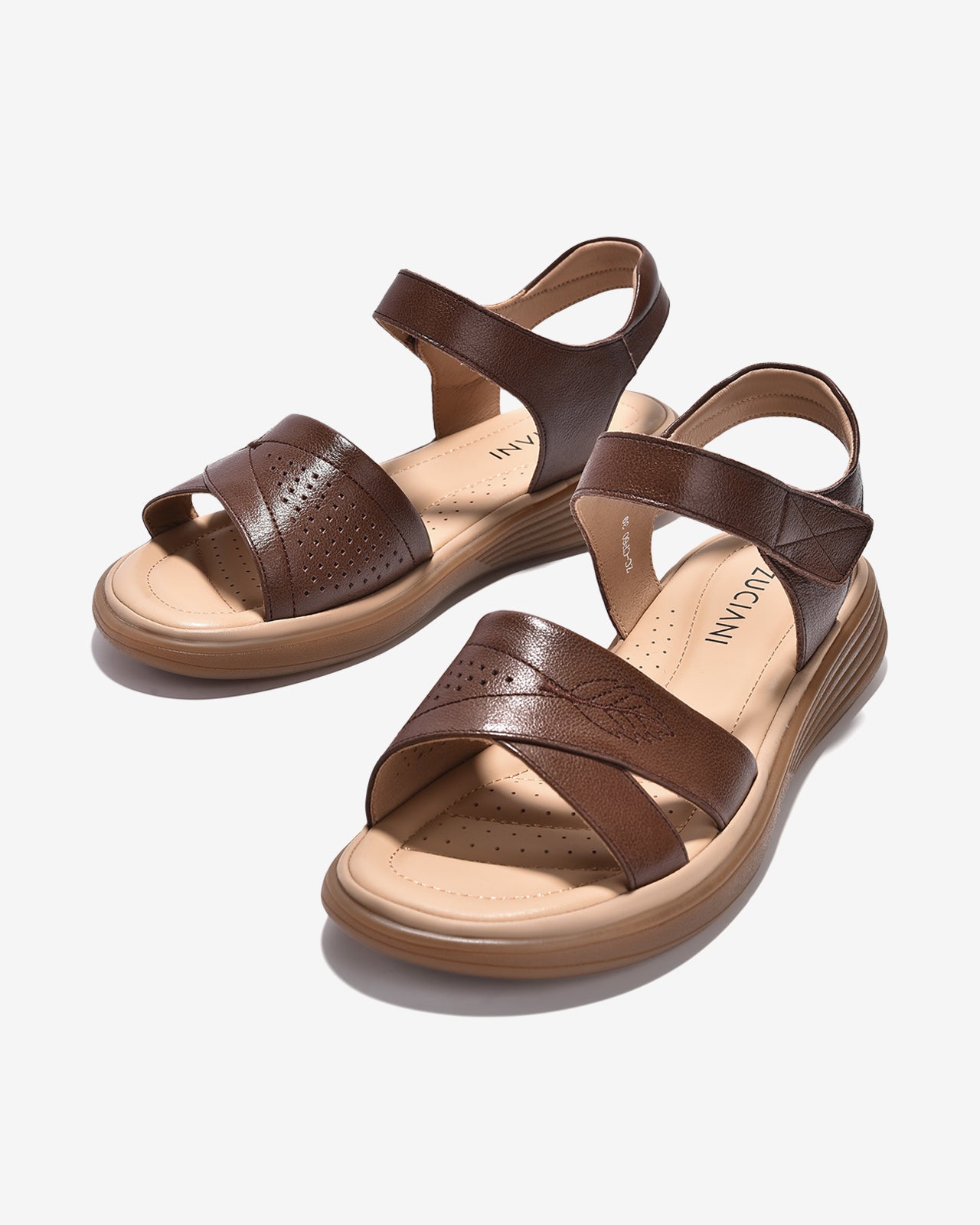 Sandals Nữ Zuciani Quai Ngang Thêu Hoạ Tiết-SCF60-Nâu Color2