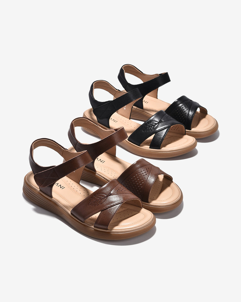 Sandals Nữ Zuciani Quai Ngang Thêu Hoạ Tiết-SCF60-Nâu Color1