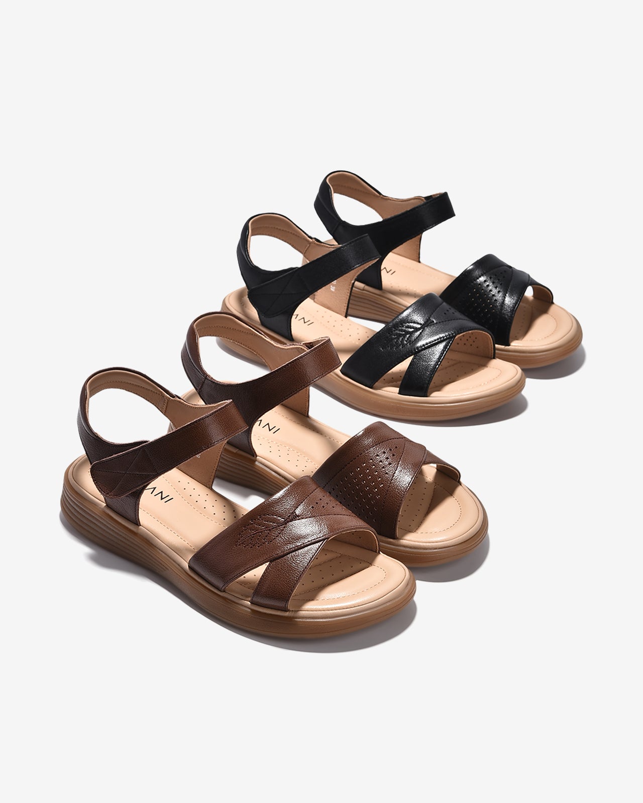 Sandals Nữ Zuciani Quai Ngang Thêu Hoạ Tiết-SCF60-Nâu Color2