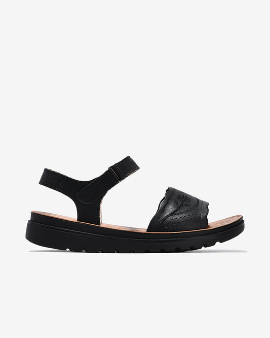 Sandals Nữ Zuciani Quai Ngang Đục Lỗ Thêu Hoa-SCF61-Đen Color1First