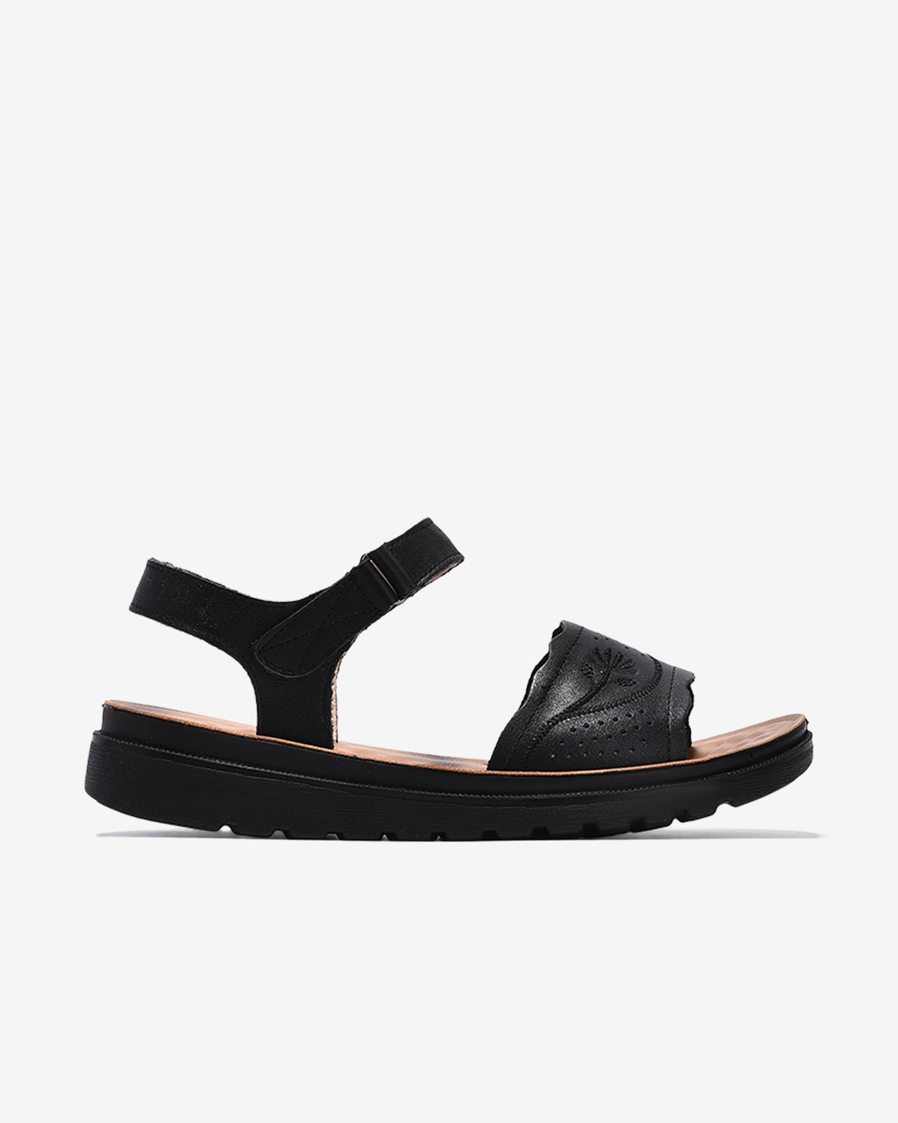 Sandals Nữ Zuciani Quai Ngang Đục Lỗ Thêu Hoa-SCF61-Đen Color2First