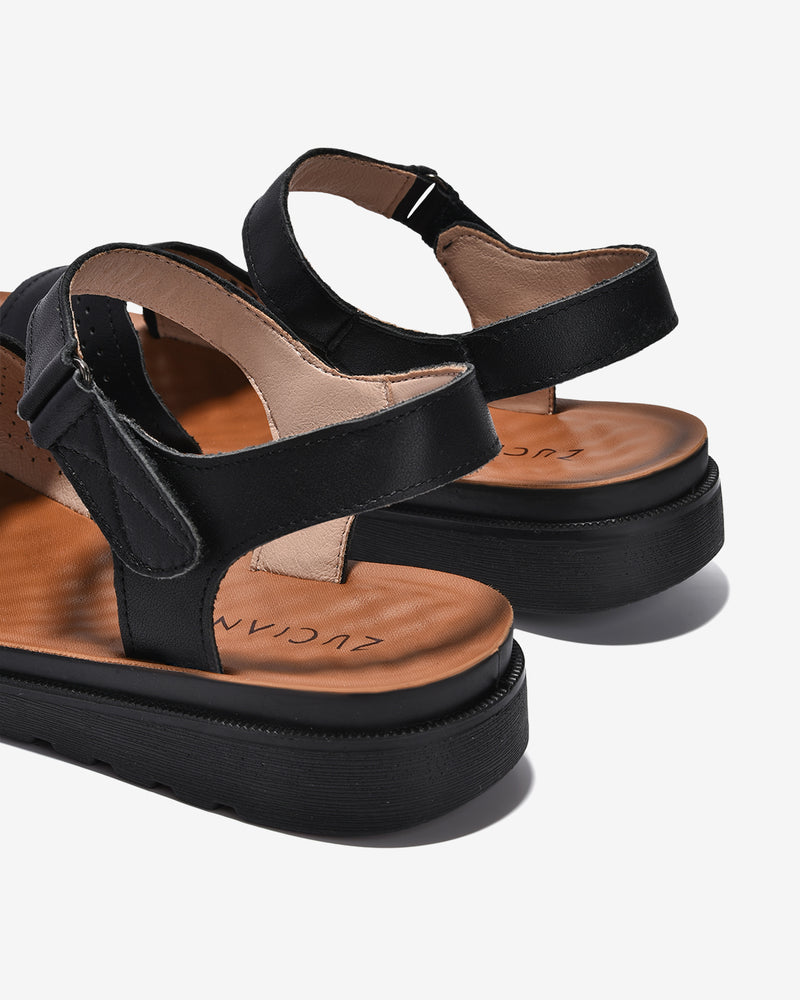 Sandals Nữ Zuciani Quai Ngang Đục Lỗ Thêu Hoa-SCF61-Đen Color2