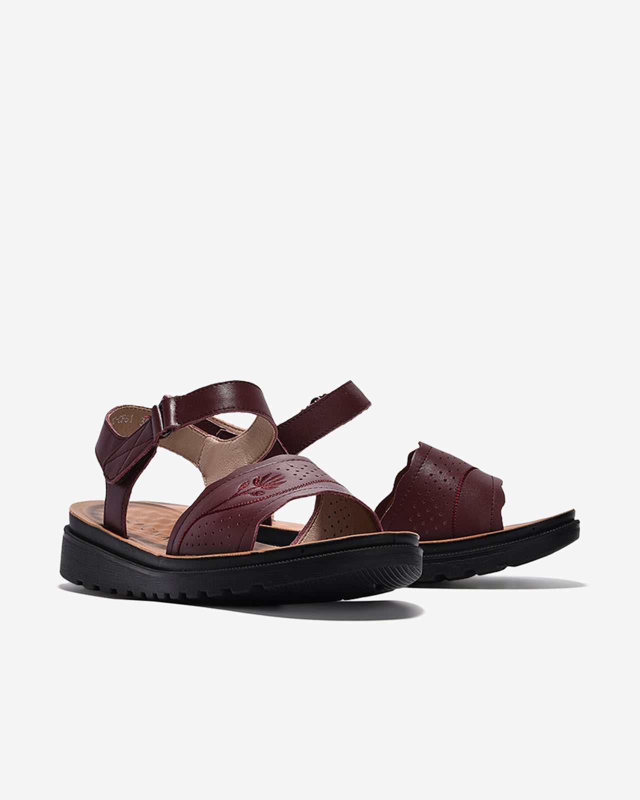 Sandals Nữ Zuciani Quai Ngang Đục Lỗ Thêu Hoa-SCF61-Đỏ Color2