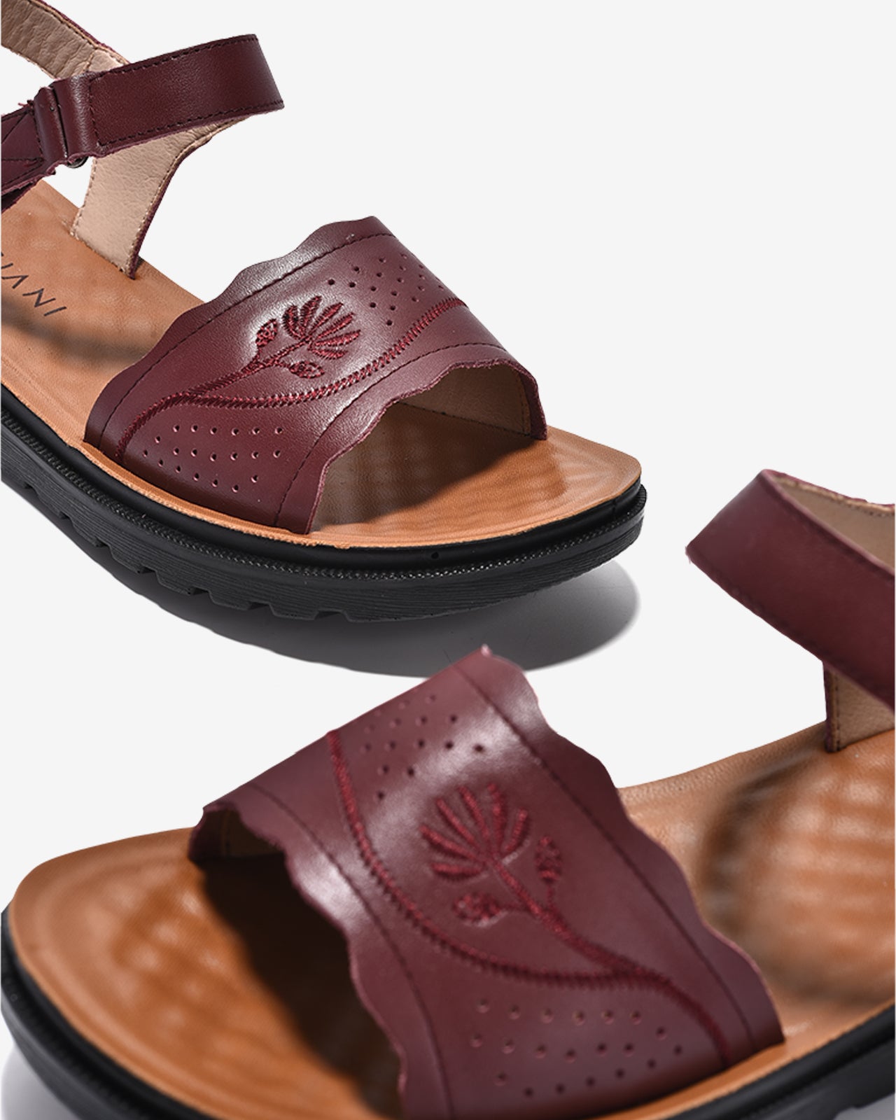Sandals Nữ Zuciani Quai Ngang Đục Lỗ Thêu Hoa-SCF61-Đỏ Color1