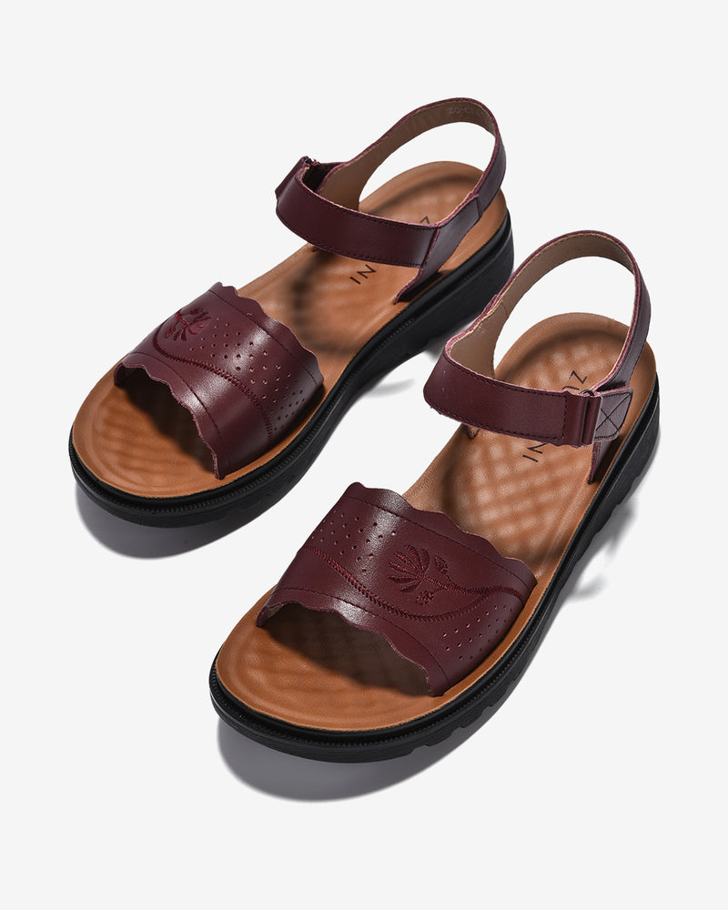 Sandals Nữ Zuciani Quai Ngang Đục Lỗ Thêu Hoa-SCF61-Đỏ Color2