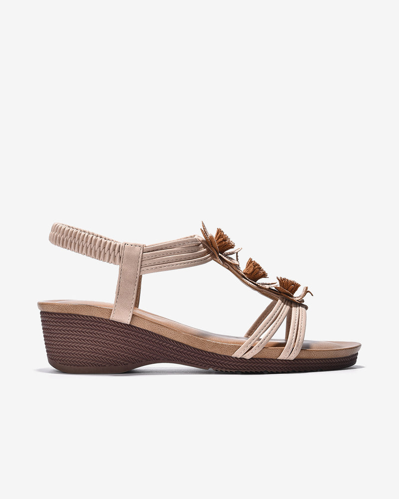 Giày Sandal Xuồng Zucia Quai T-Strap Phối Hoa-SHLG1-Hồng Color2First