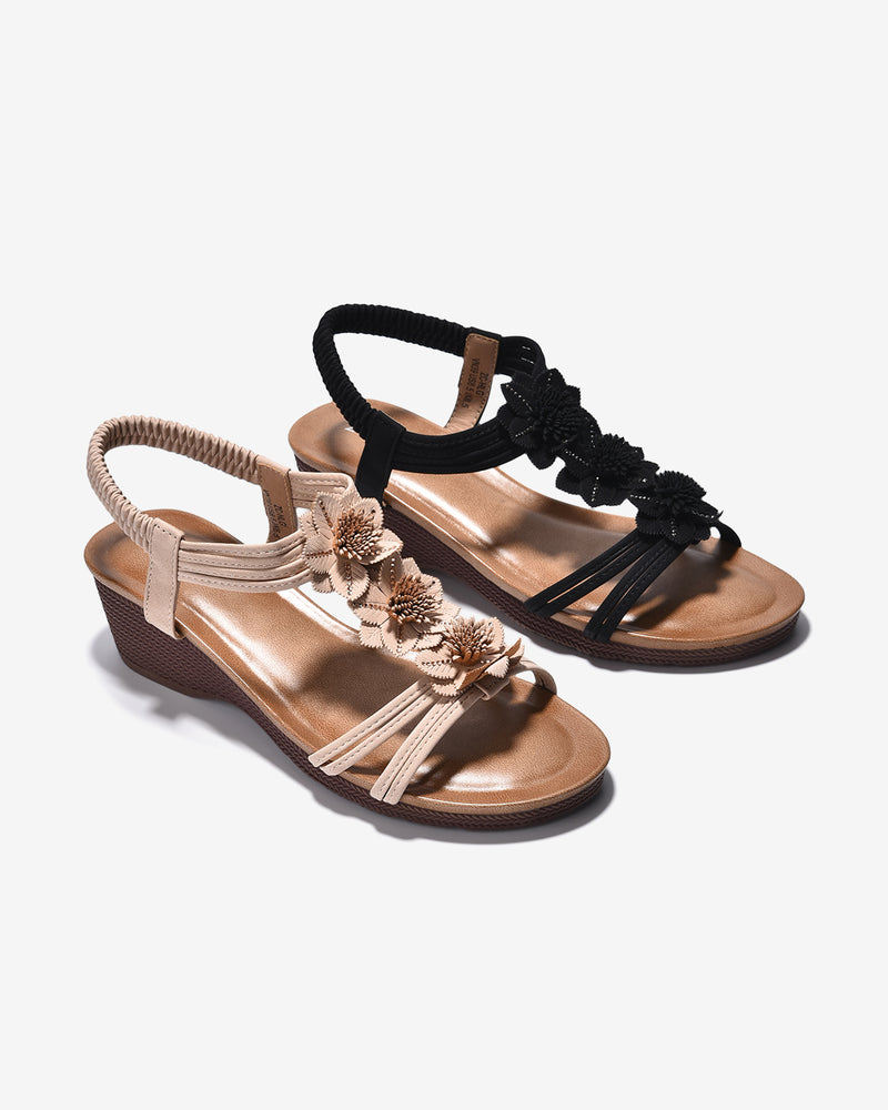 Giày Sandal Xuồng Zucia Quai T-Strap Phối Hoa-SHLG1-Hồng Color2