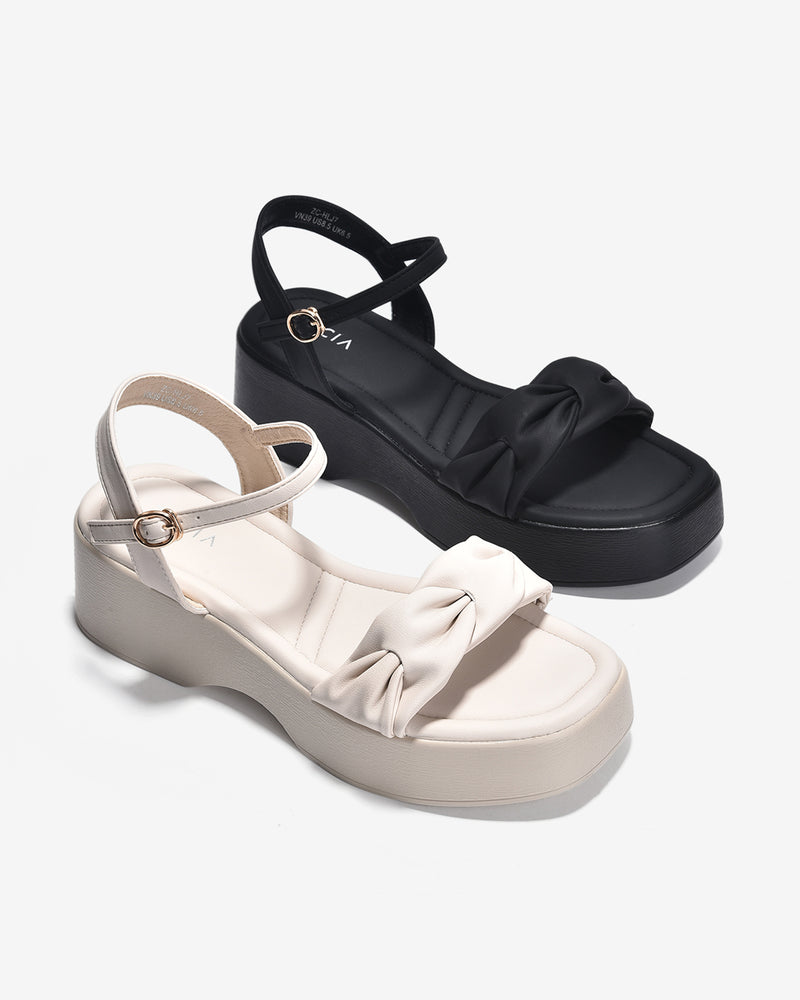 Giày Sandal Xuồng Zucia Quai Ngang Đan Xoắn-SHLJ7-Kem Color2