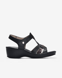 Giày Sandal Xuồng Zucia Quai T-Strap Ánh Kim-SHLJ8-Đen Color1First