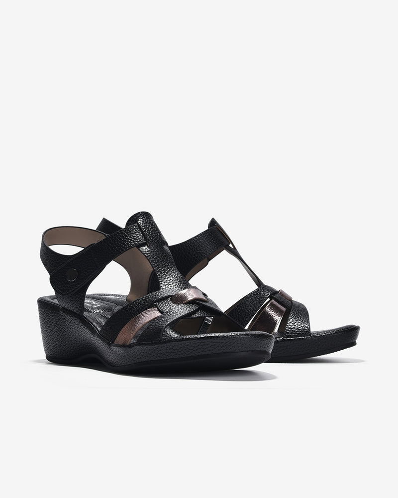 Giày Sandal Xuồng Zucia Quai T-Strap Ánh Kim-SHLJ8-Đen Color2
