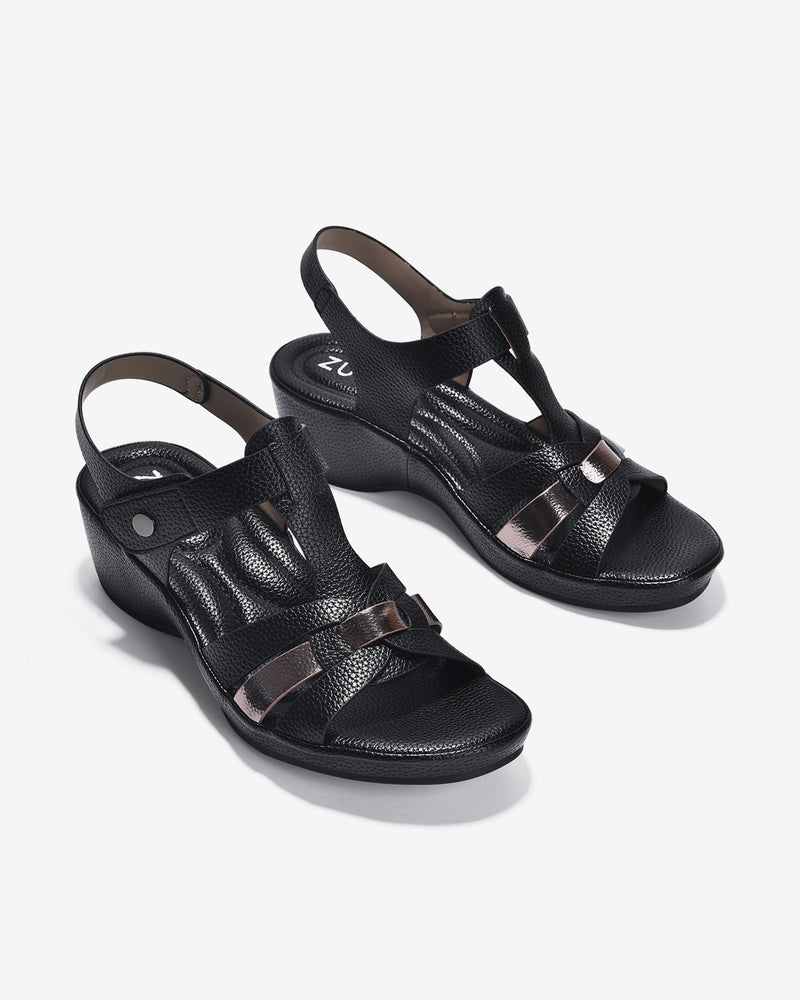 Giày Sandal Xuồng Zucia Quai T-Strap Ánh Kim-SHLJ8-Đen Color2