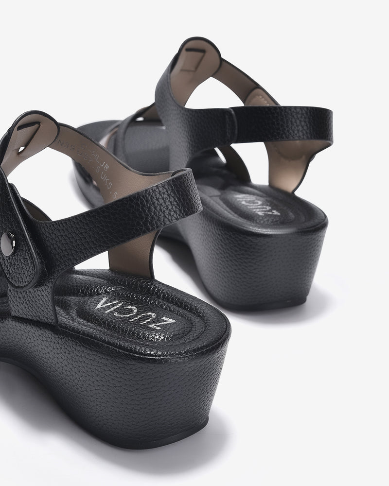 Giày Sandal Xuồng Zucia Quai T-Strap Ánh Kim-SHLJ8-Đen Color2