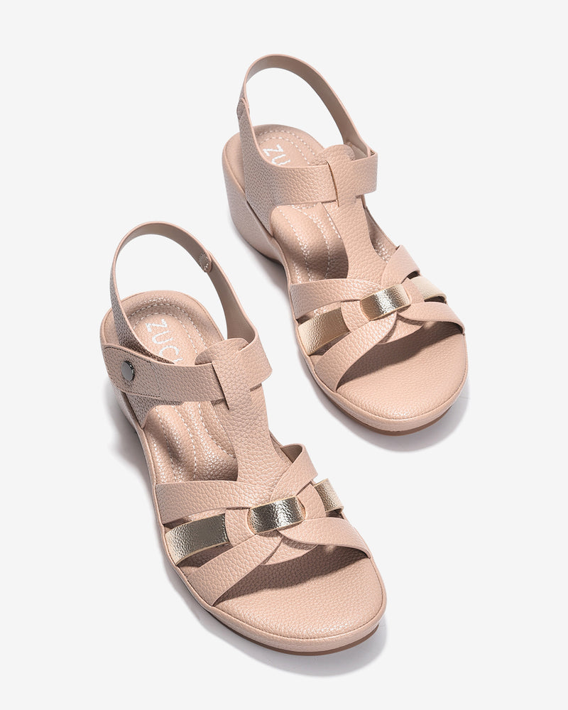 Giày Sandal Xuồng Zucia Quai T-Strap Ánh Kim-SHLJ8-Hồng Color2