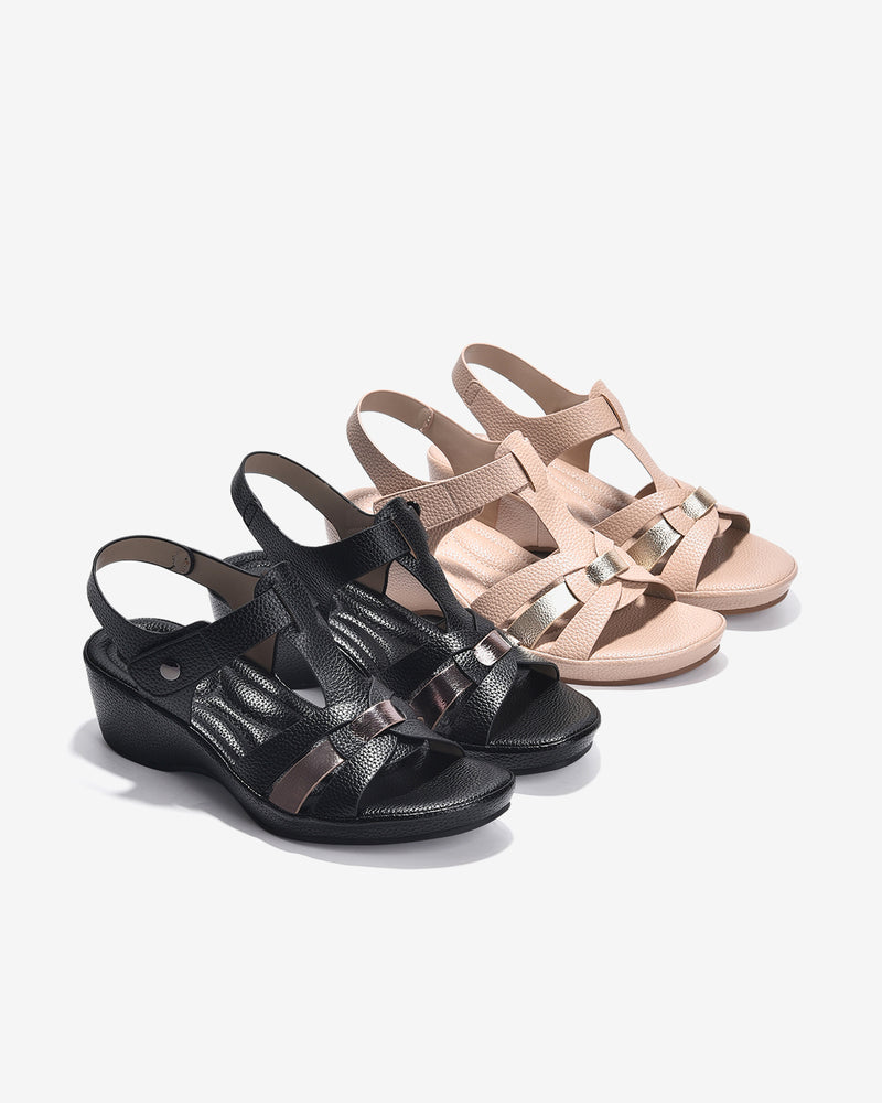 Giày Sandal Xuồng Zucia Quai T-Strap Ánh Kim-SHLJ8-Hồng Color2