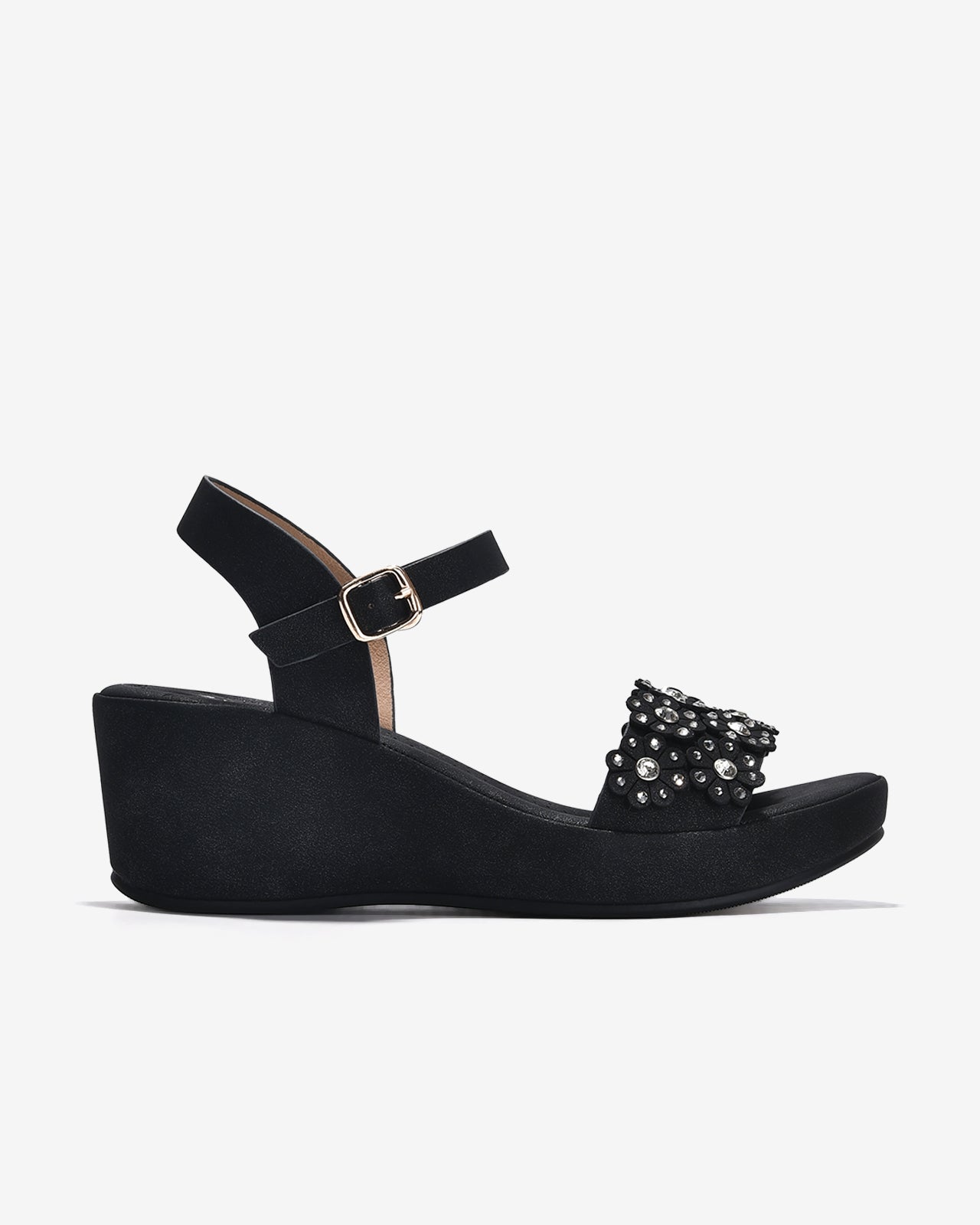 Giày Sandal Cao Gót Zucia Quai Ngang Đính Hoa-SHLK2-Đen Color2First