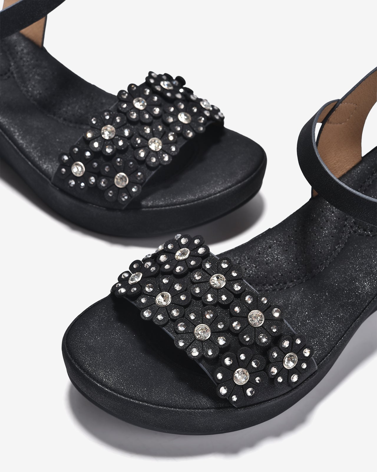 Giày Sandal Cao Gót Zucia Quai Ngang Đính Hoa-SHLK2-Đen Color1