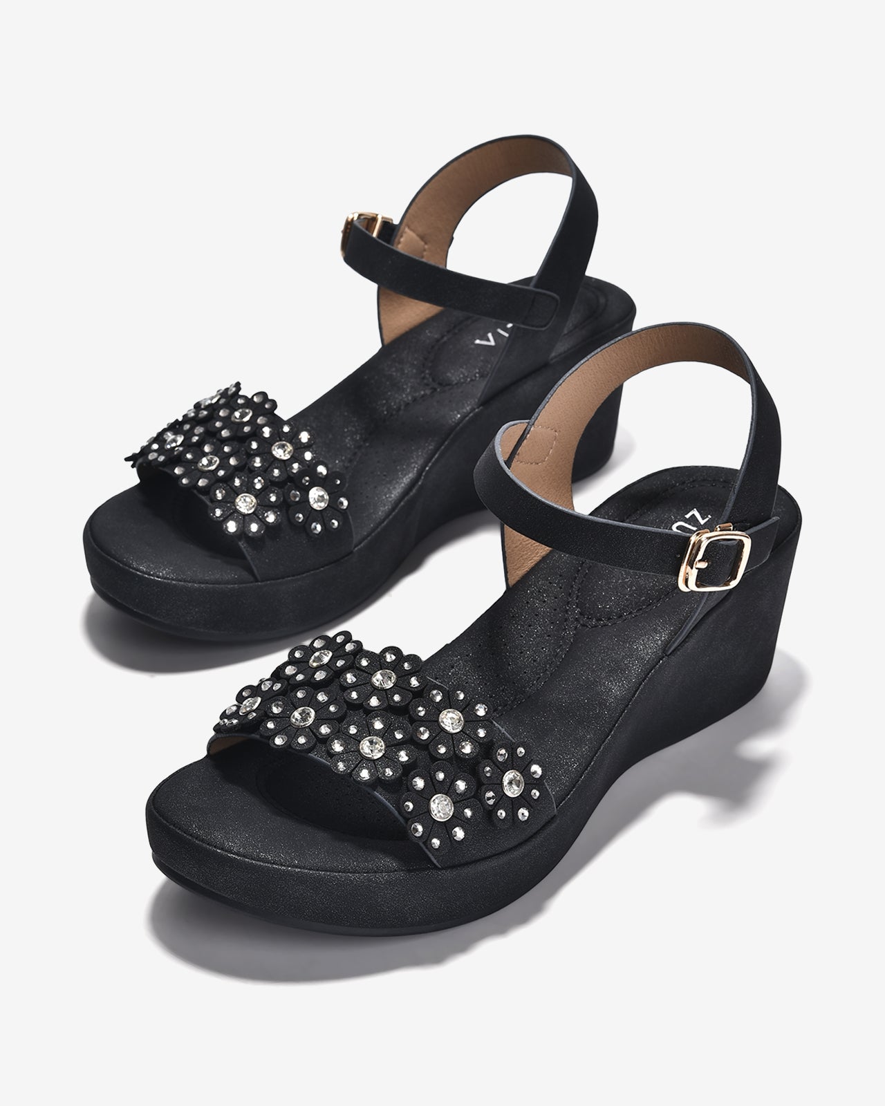 Giày Sandal Cao Gót Zucia Quai Ngang Đính Hoa-SHLK2-Đen Color1