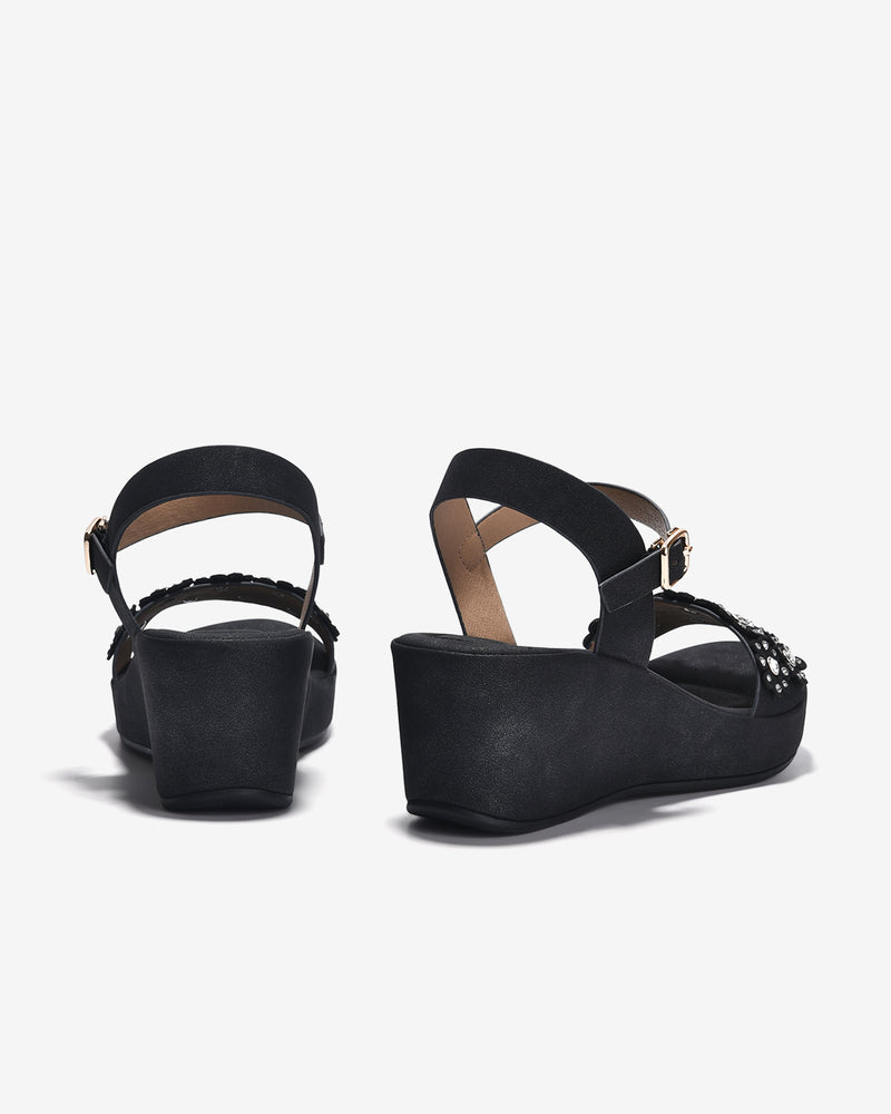Giày Sandal Cao Gót Zucia Quai Ngang Đính Hoa-SHLK2-Đen Color2