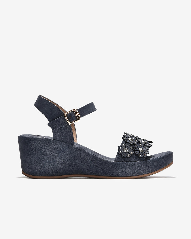 Giày Sandal Cao Gót Zucia Quai Ngang Đính Hoa-SHLK2-Xanh Color2First