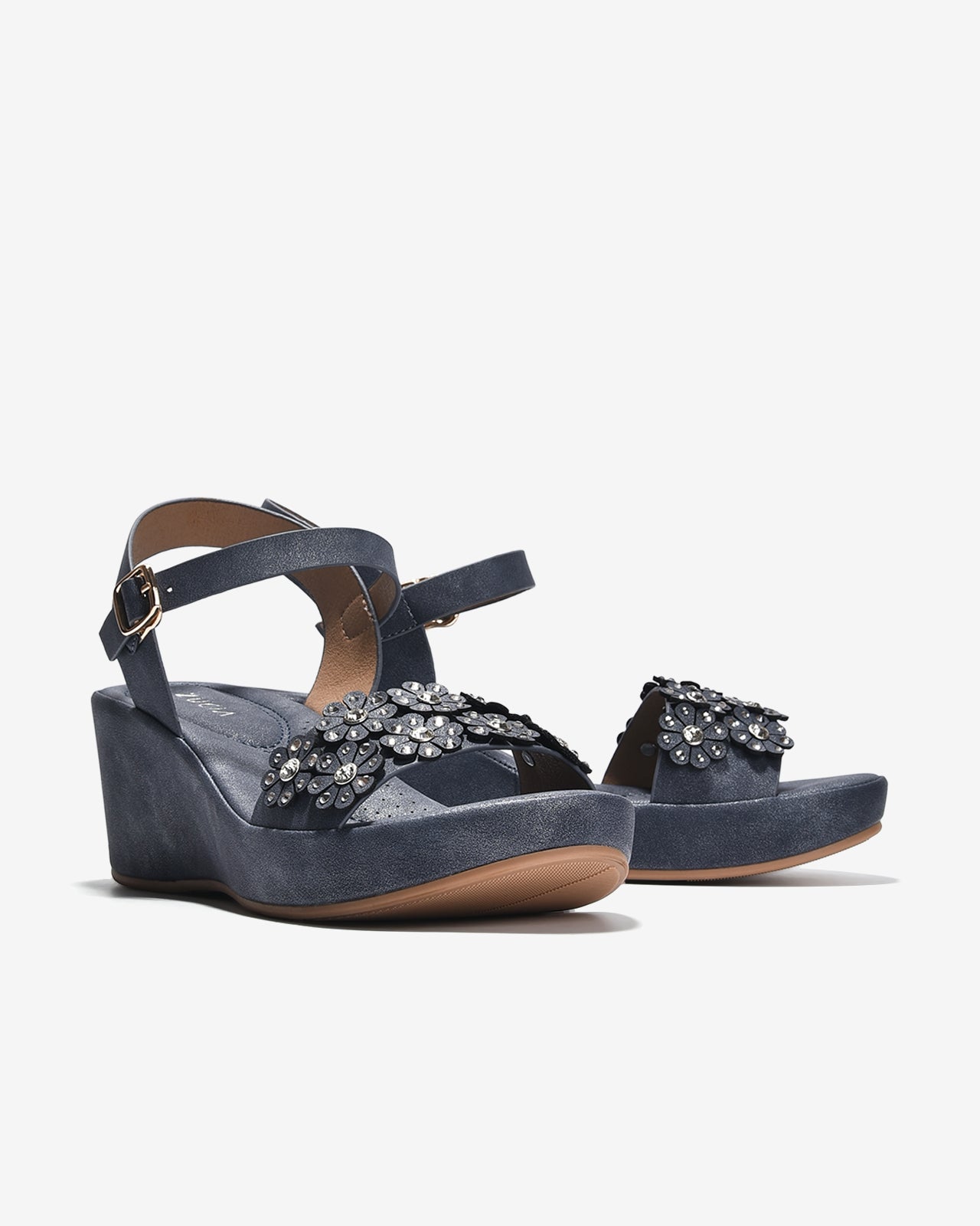 Giày Sandal Cao Gót Zucia Quai Ngang Đính Hoa-SHLK2-Xanh Color2