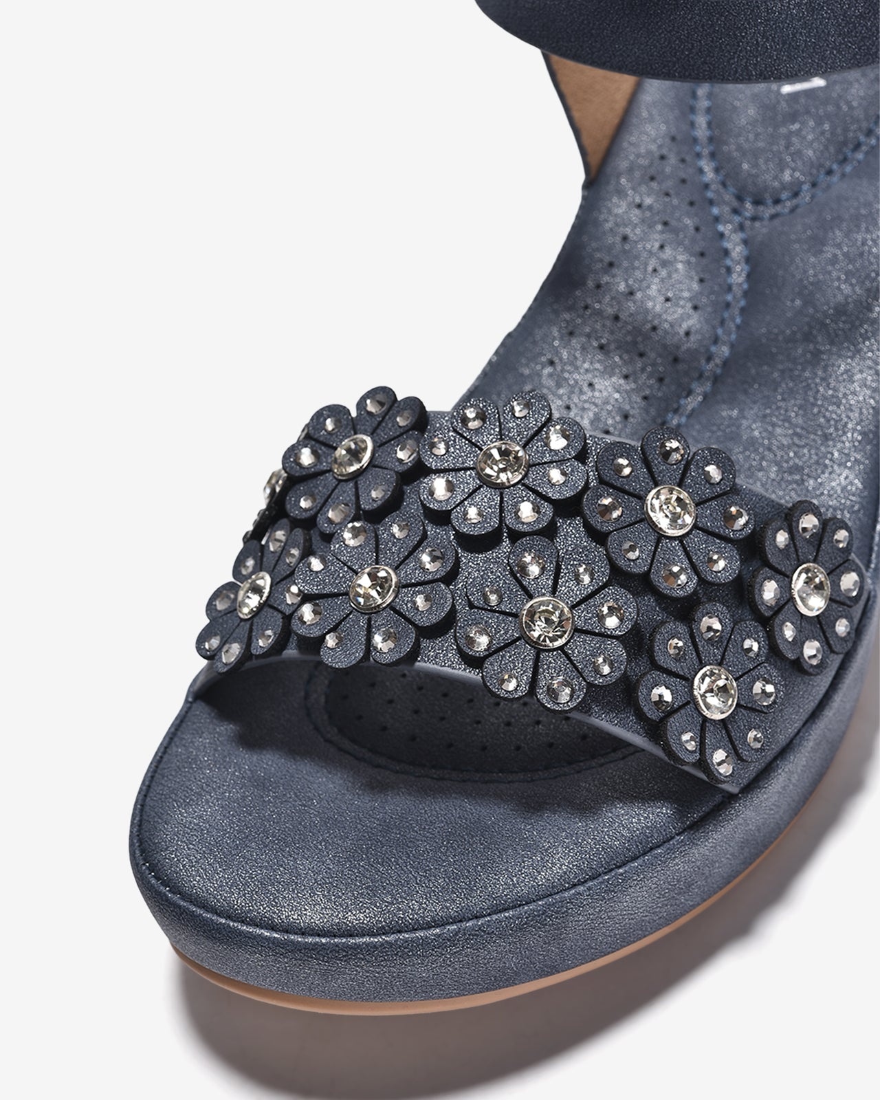 Giày Sandal Cao Gót Zucia Quai Ngang Đính Hoa-SHLK2-Xanh Color1