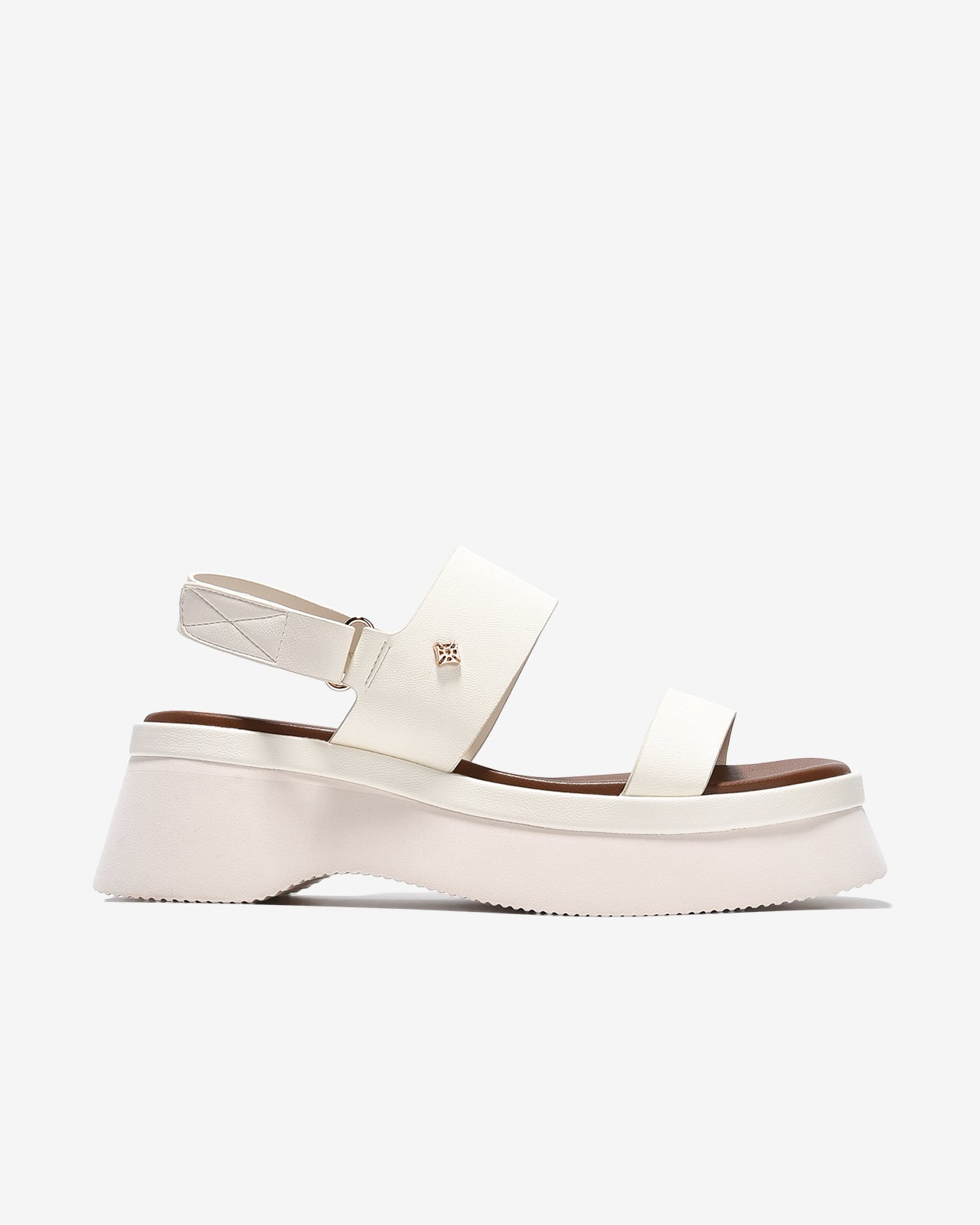 Sandal Xuồng Zucia Hai Quai Ngang Đính Logo-STH99-Kem Color1First