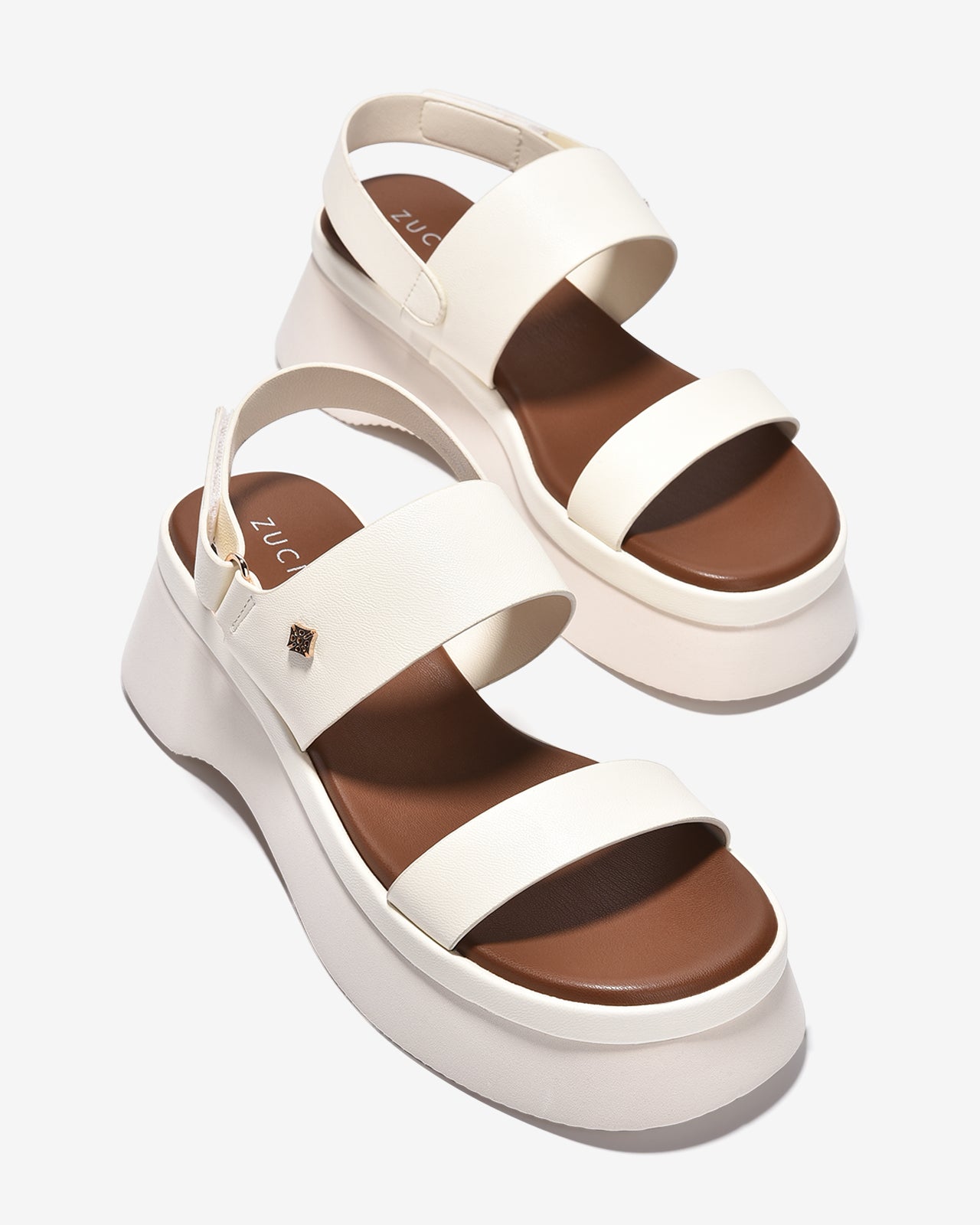 Sandal Xuồng Zucia Hai Quai Ngang Đính Logo-STH99-Kem Color3
