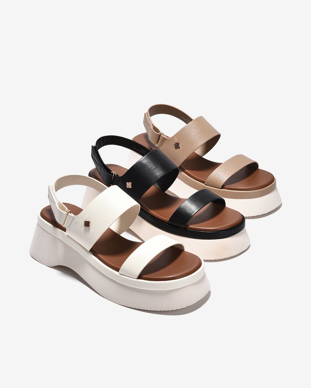Sandal Xuồng Zucia Hai Quai Ngang Đính Logo-STH99-Kem Color3