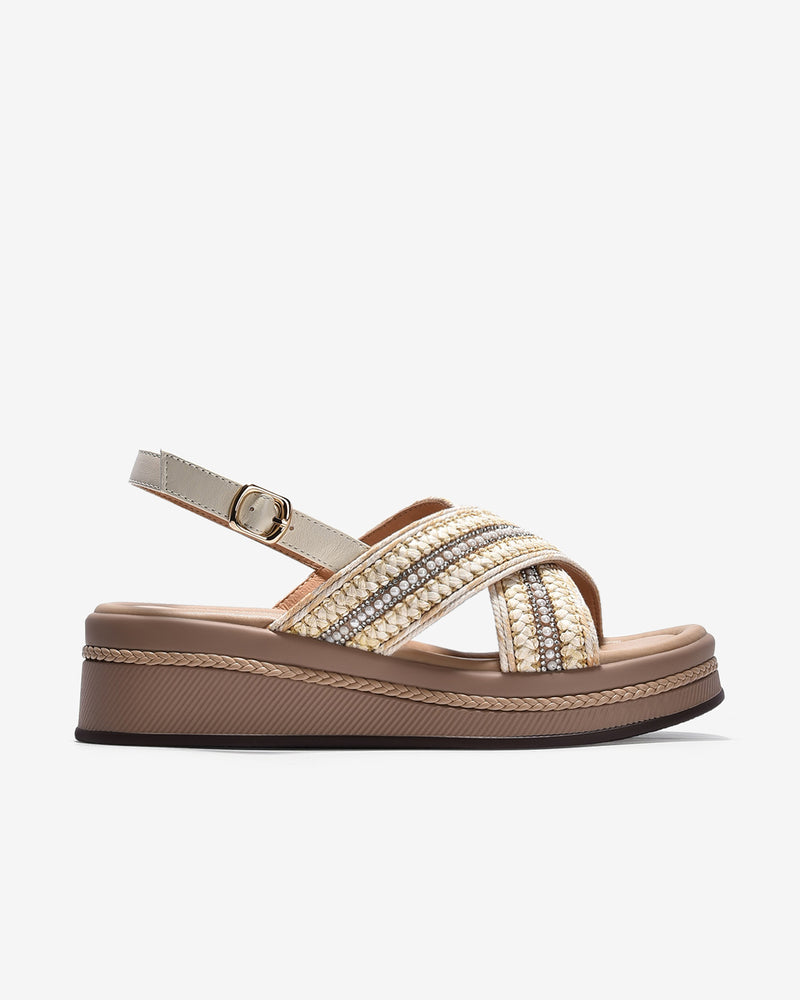 Giày Sandal Xuồng Zuciani Quai Cối Đính Châu-SCM16-Kem Color2First