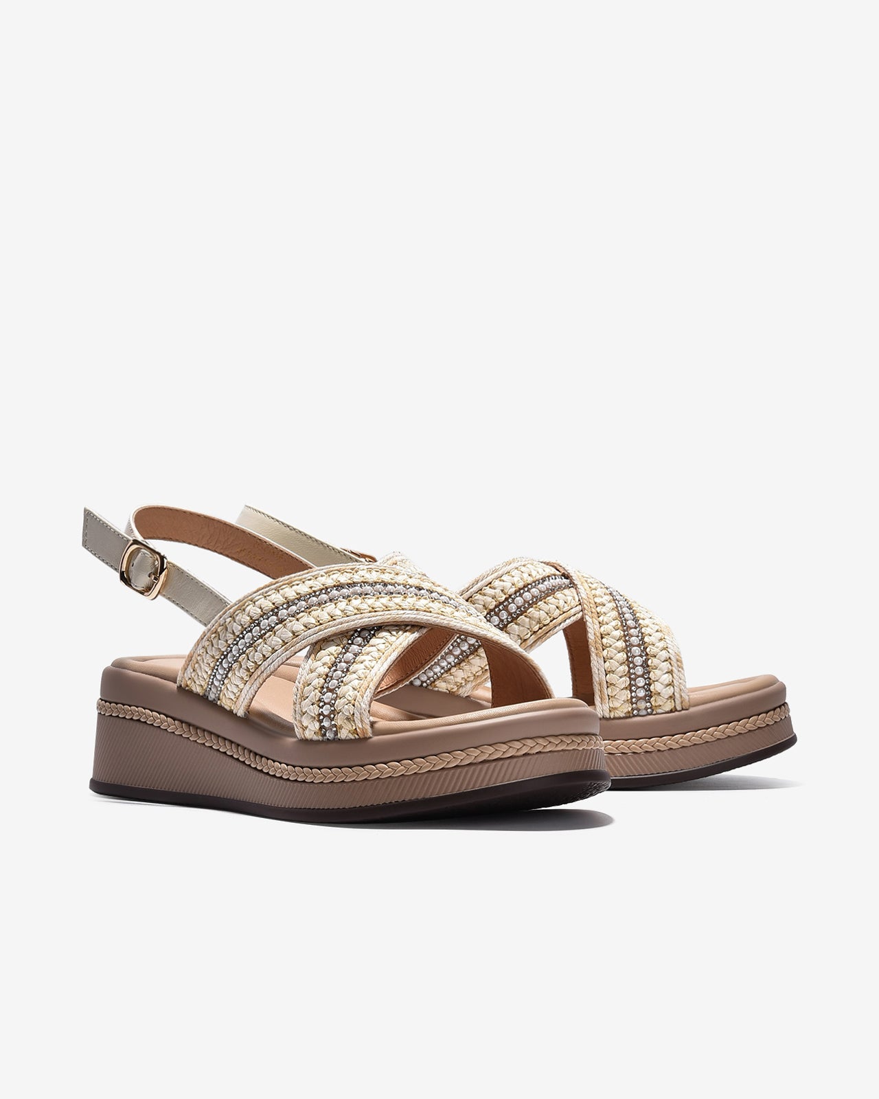 Giày Sandal Xuồng Zuciani Quai Cối Đính Châu-SCM16-Kem Color1