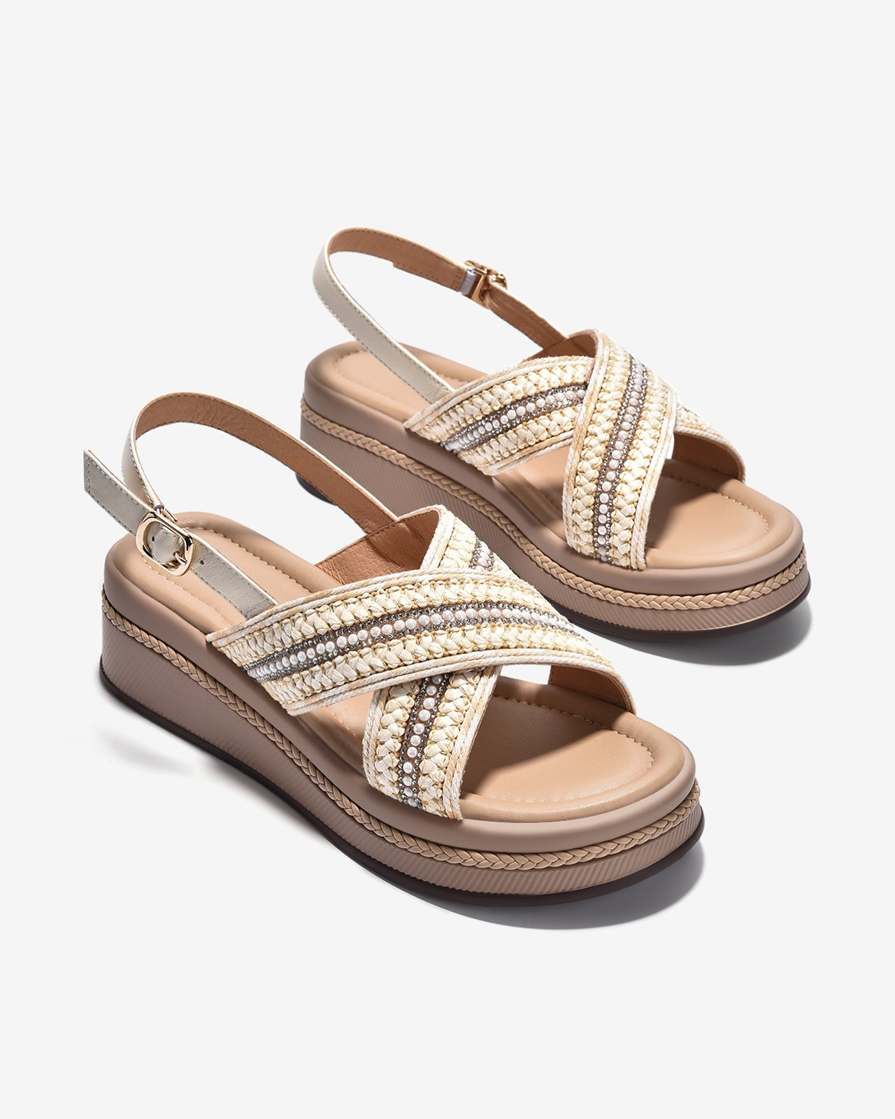 Giày Sandal Xuồng Zuciani Quai Cối Đính Châu-SCM16-Kem Color1