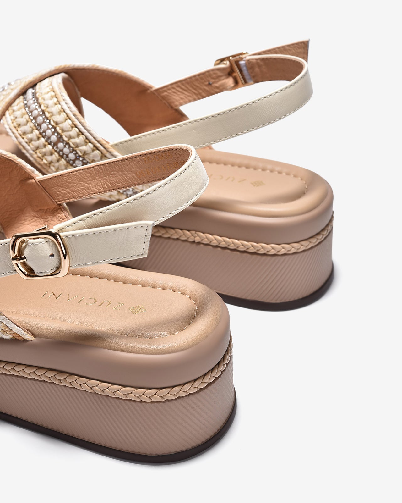 Giày Sandal Xuồng Zuciani Quai Cối Đính Châu-SCM16-Kem Color1