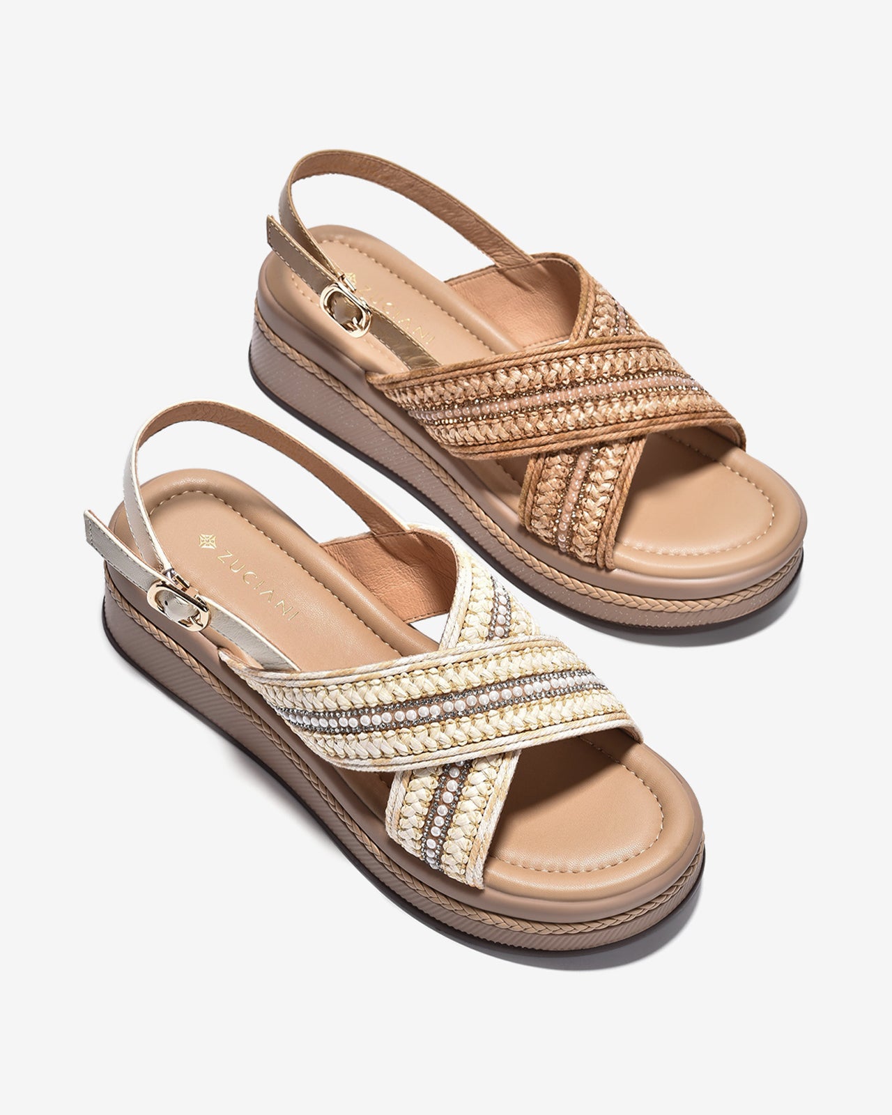 Giày Sandal Xuồng Zuciani Quai Cối Đính Châu-SCM16-Kem Color1