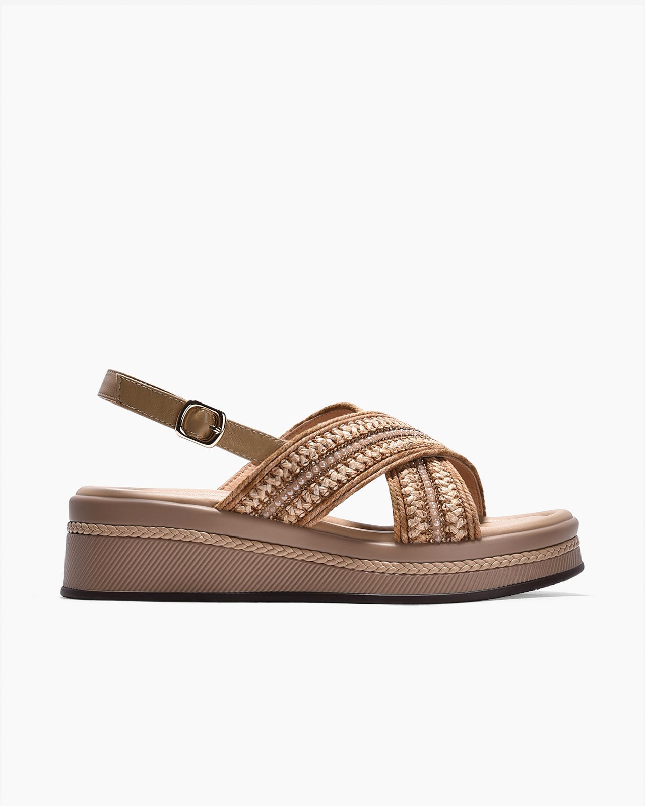 Giày Sandal Xuồng Zuciani Quai Cối Đính Châu-SCM16-Nâu Color2First