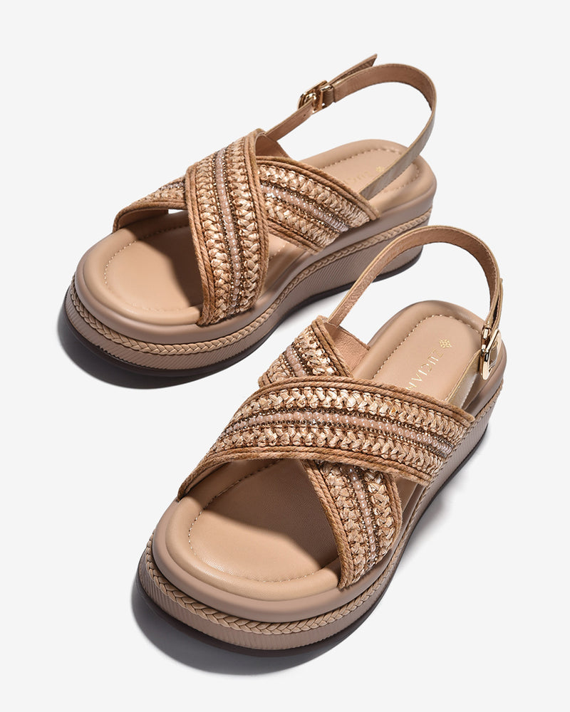 Giày Sandal Xuồng Zuciani Quai Cối Đính Châu-SCM16-Nâu Color2