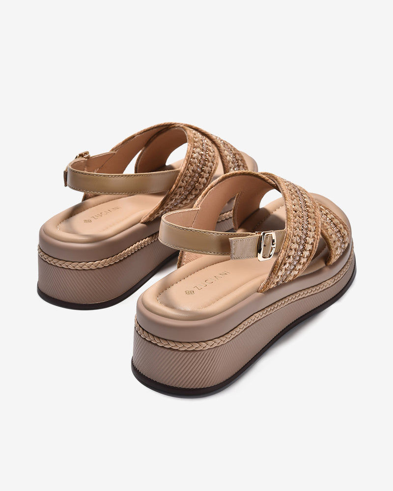 Giày Sandal Xuồng Zuciani Quai Cối Đính Châu-SCM16-Nâu Color2
