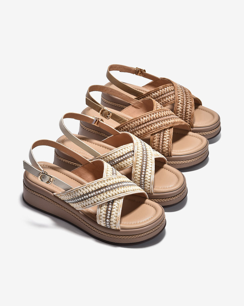 Giày Sandal Xuồng Zuciani Quai Cối Đính Châu-SCM16-Nâu Color2
