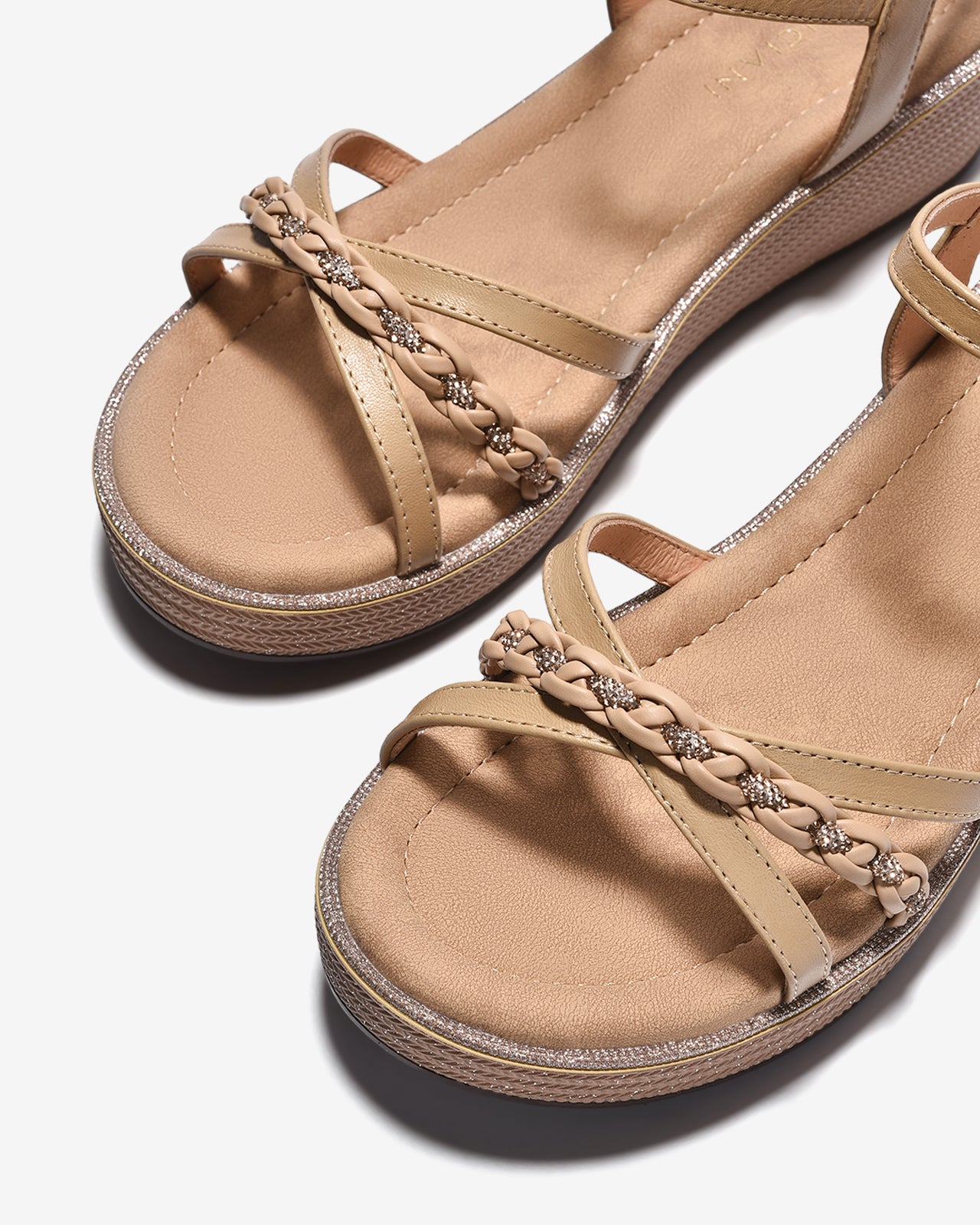 Giày Sandal Xuồng Zuciani Phối Kim Sa-SMD02Kem Color2